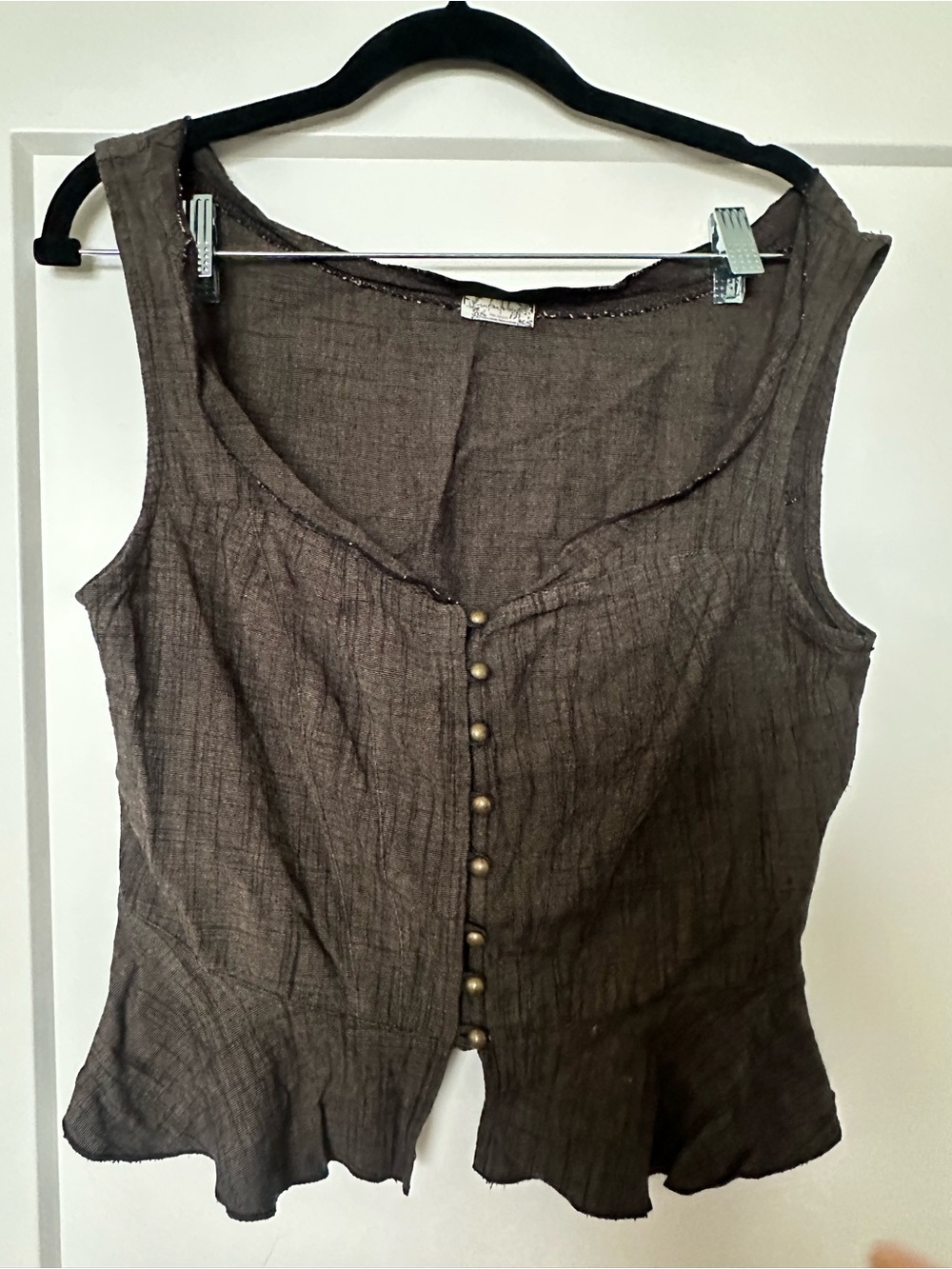 Free People Brown Button-Front Sleeveless Tank